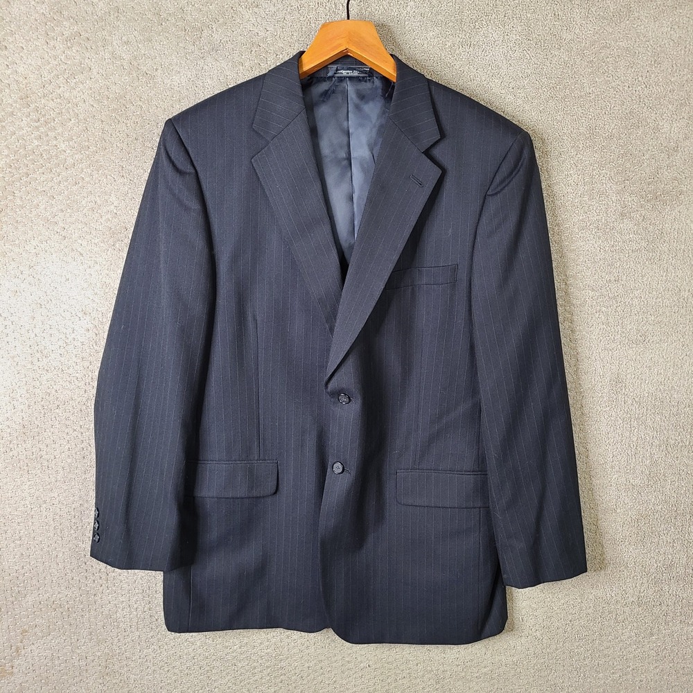 Bert Pulitzer Jacket Mens‎ 44L Navy Striped Blazer Two Button Wool Blend Formal